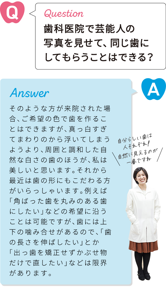 歯科医院で芸能人の写真を見せて、同じ歯にしてもらうことはできる？