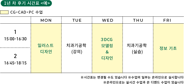 1년 차 후기 시간표 <예>